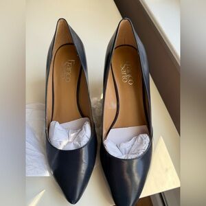 Franco Sarto Navy Leather Wedge Pumps 8.5W